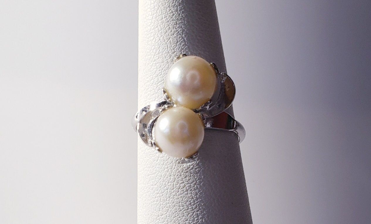 Vintage Estate Hand Made Sterling Silver Twin Pearl Ring Sz6.5