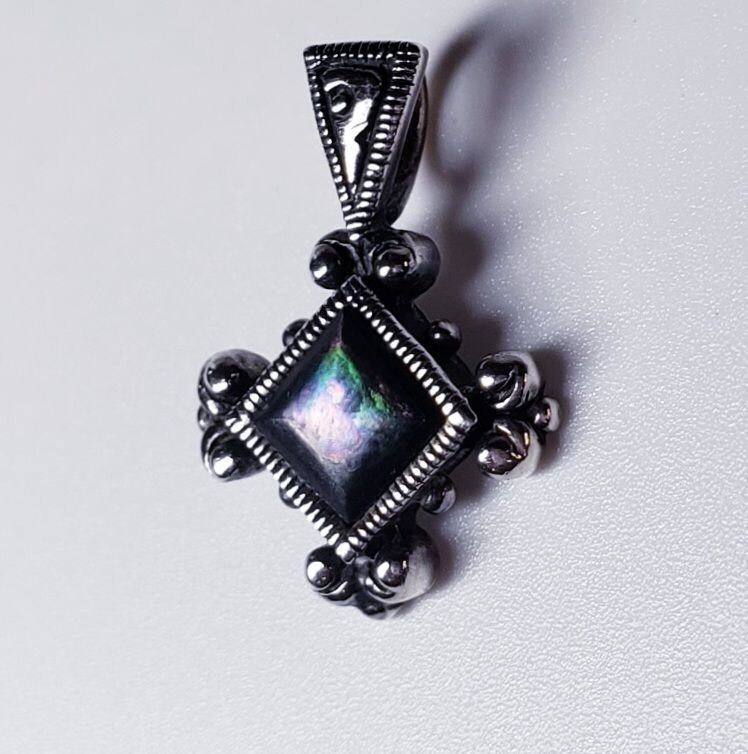 Estate Unique Medieval Style Engraved Sterling Silver Mystic Topaz Pendant
