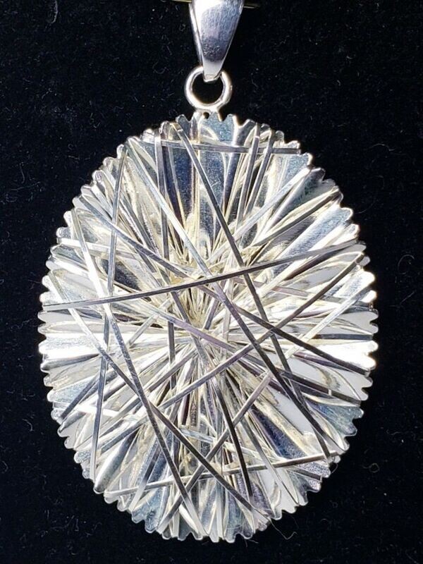 Unique Sterling Silver Designer Style Wire Wrapped Oval Tinsle Pendant