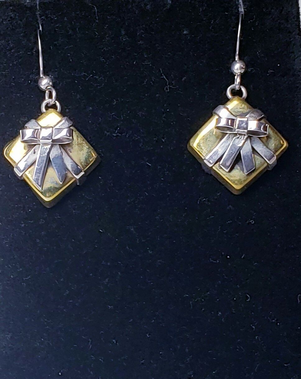 Classic 2 tone Gold Vermeil Sterling Silver Christmas Gift Dangle Earrings