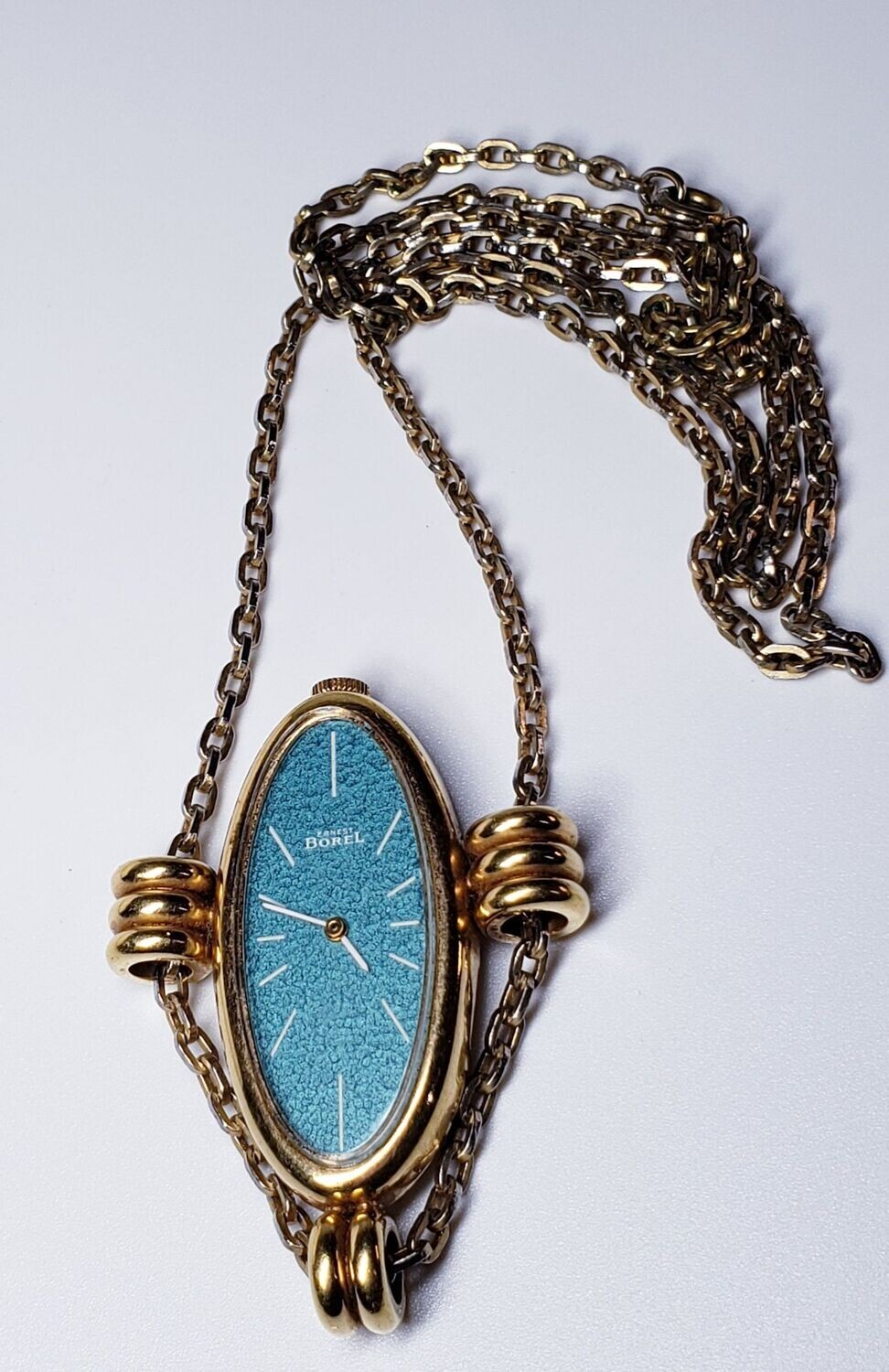 Vintage Art Deco ERNEST BOREL Gold Vermeil Pendant Watch with 24" Necklace.