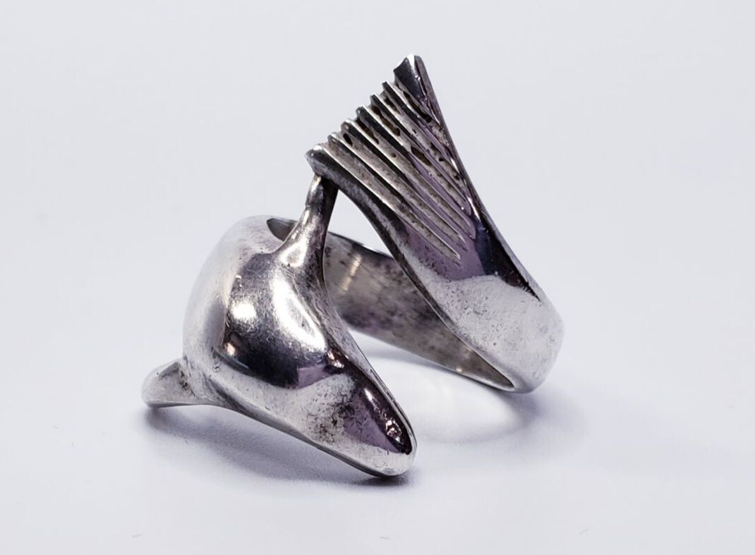Handmade Curved Sterling Silver Bypass Style Dolphin Ring Sz8