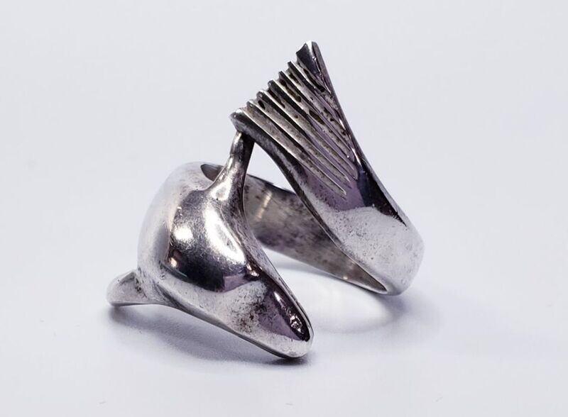 Handmade Curved Sterling Silver Bypass Style Dolphin Ring Sz8