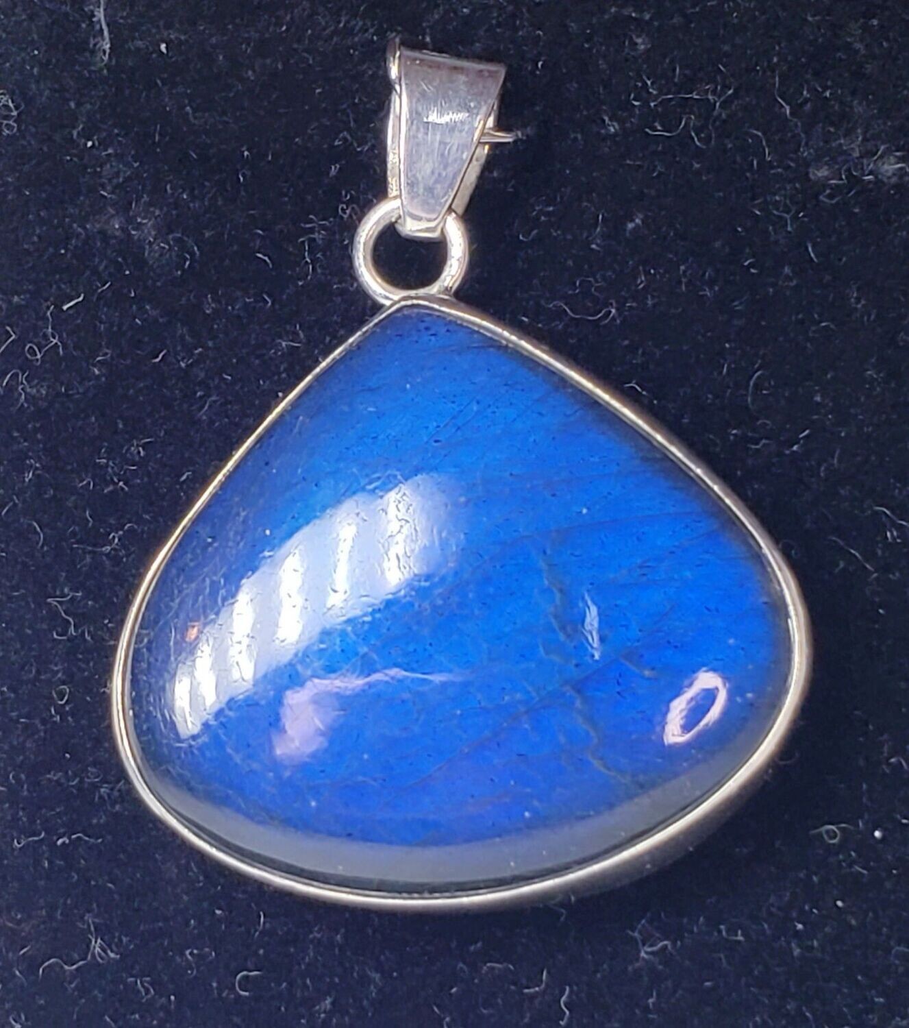 Vintage Sterling Silver Natura Labradorite Cabochon Teardrop Style Charm Pendant