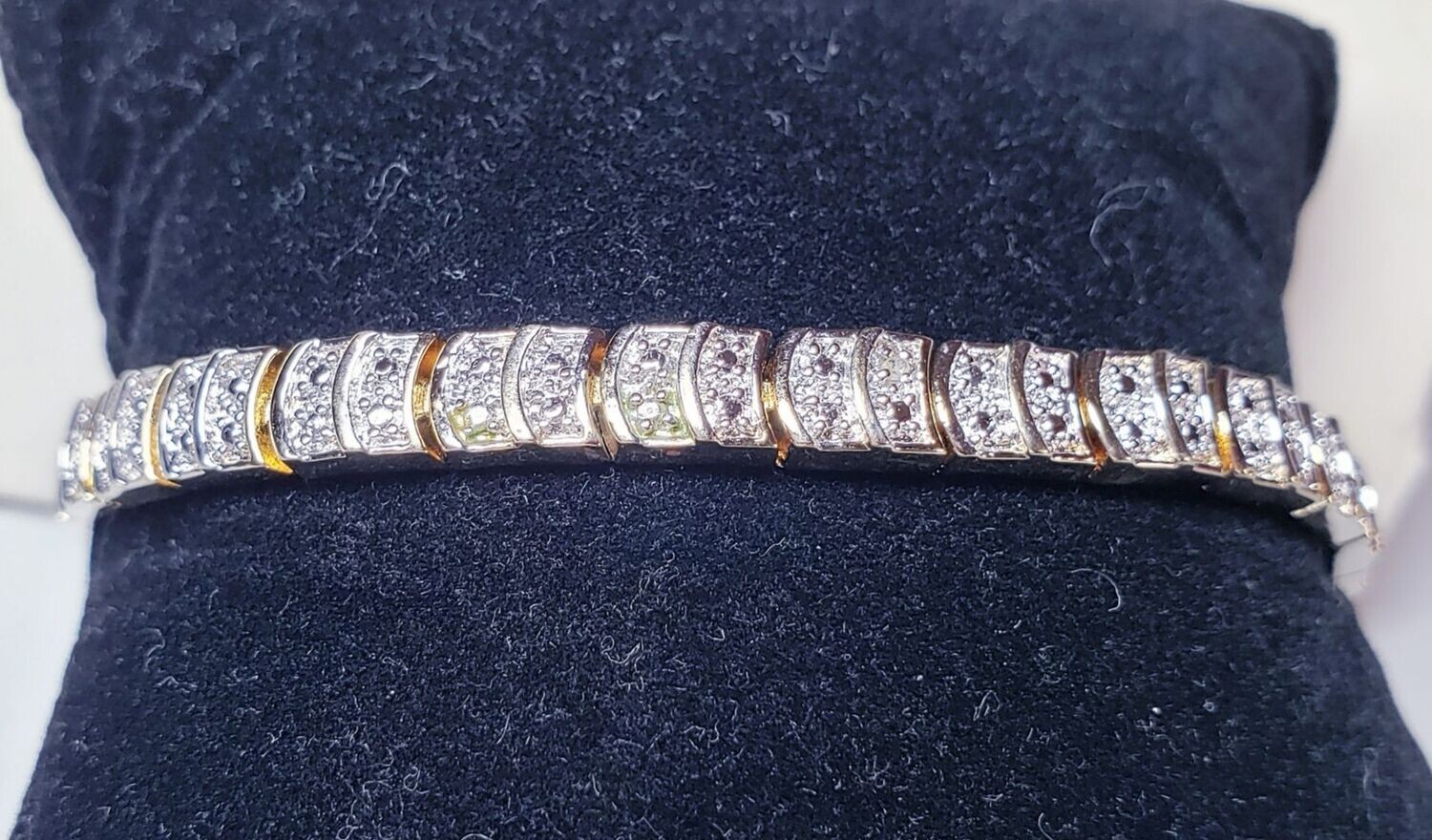 Vintage Sterling Silver, Gold Vermeil Textured Tennis Bracelet 8"