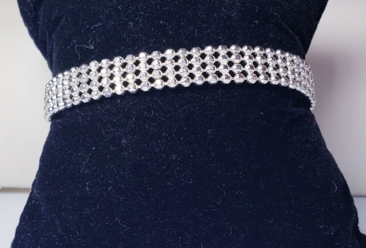 Vintage Sterling Silver Fancy 4 Row Beaded Bracelet 7.5 Vintage Sterling Silver Fancy 4 Row Beaded Bracelet 7.5"