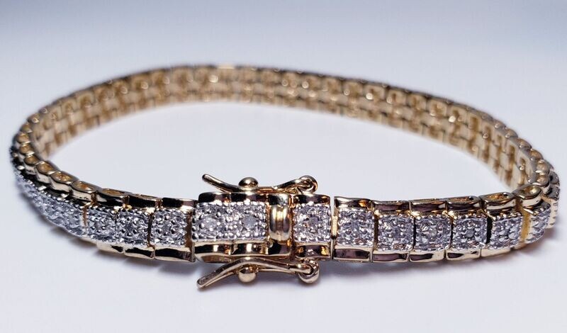 Gold Vermeil Over Sterling Genuine Natural Diamond Tennis Style Bracelet 8"