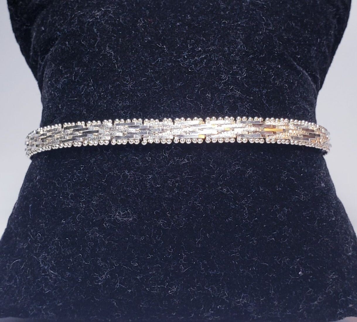 Vintage Sterling Silver Fancy Chevron Style Bar Link Bracelet 7.75 "