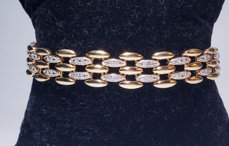 Vintage Gold Vermeil Over Sterling Silver Textured Panther Style Bracelet 8"