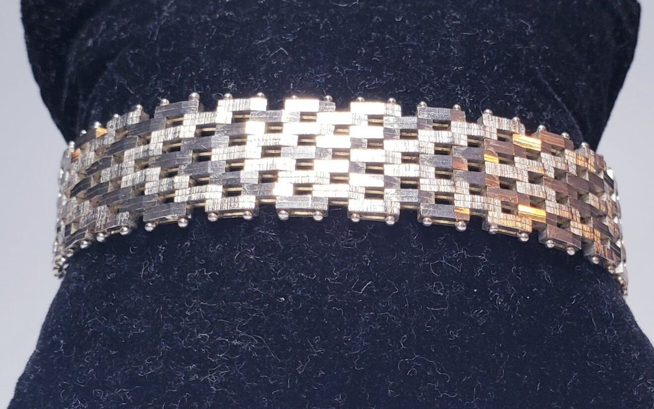 Vintage Sterling Silver Italian Heavyweight Chevron Style Bar Link Bracelet 8"
