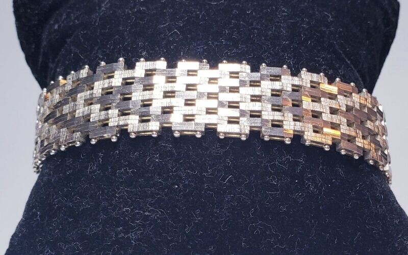 Vintage Sterling Silver Italian Heavyweight Chevron Style Bar Link Bracelet 8"