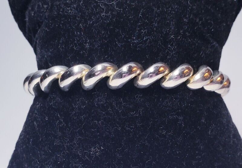 Vintage Sterling Silver San Marco Macaroni Link Bracelet 8''