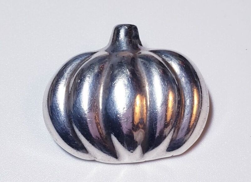 Vintage Sterling Silver Solid Repousse Pumpkin Slide Pendant