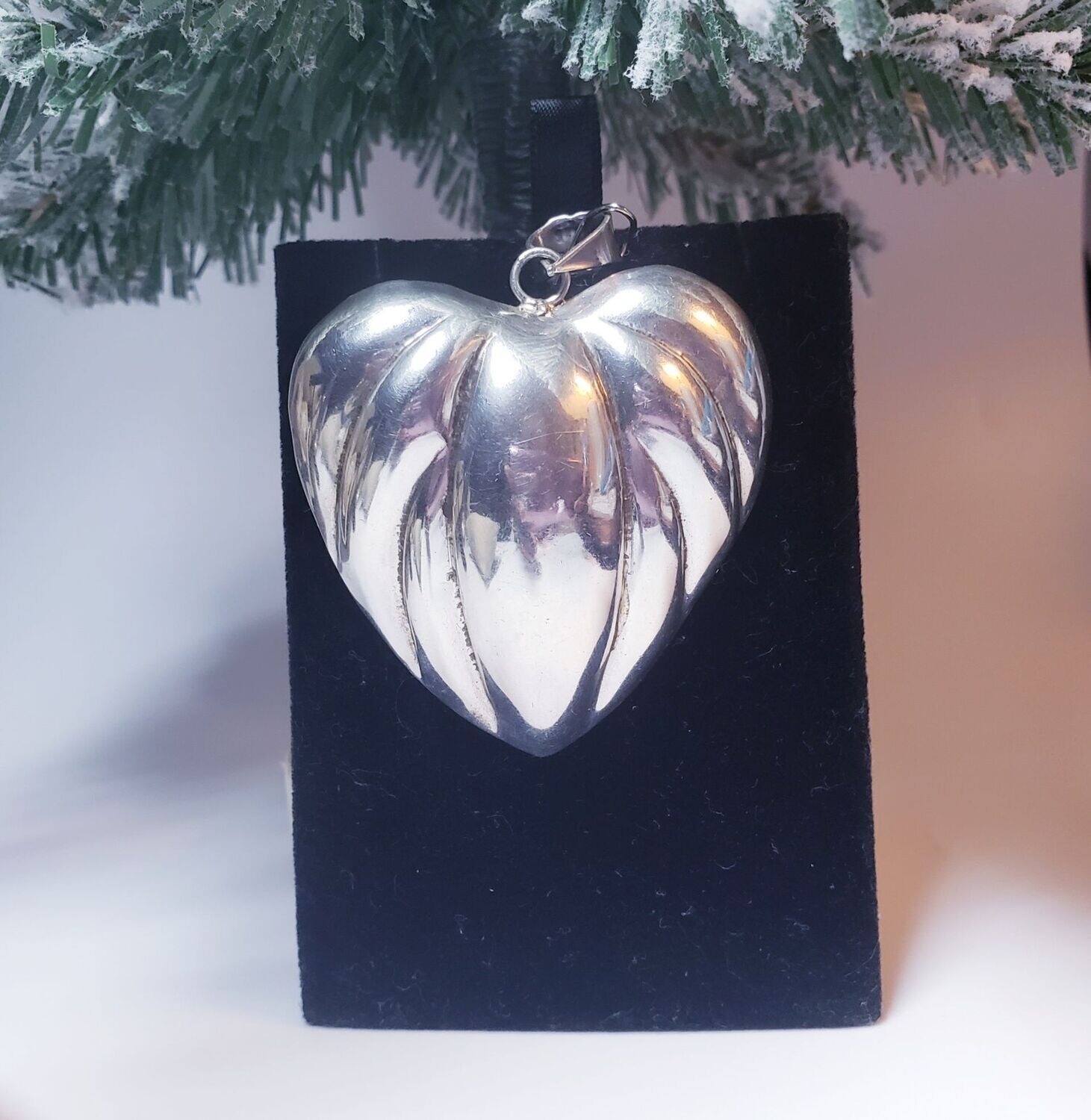 Vintage Sterling Silver Large Repousse Puffy Heart Pendant