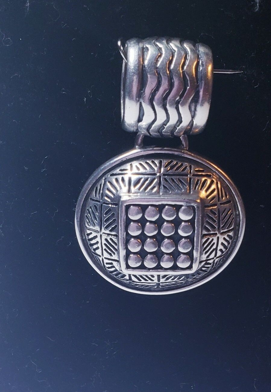 Vintage Sterling Silver Tribal Style Engraved Huge Slide Pendant