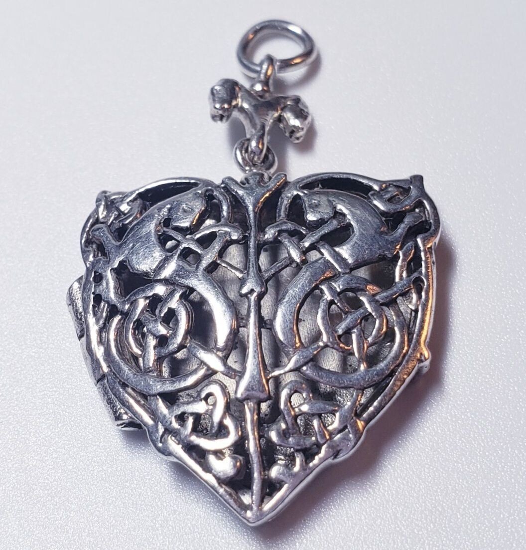 Vintage Sterling Silver Unicorn Heart Style Filigree Locket Charm Pendant