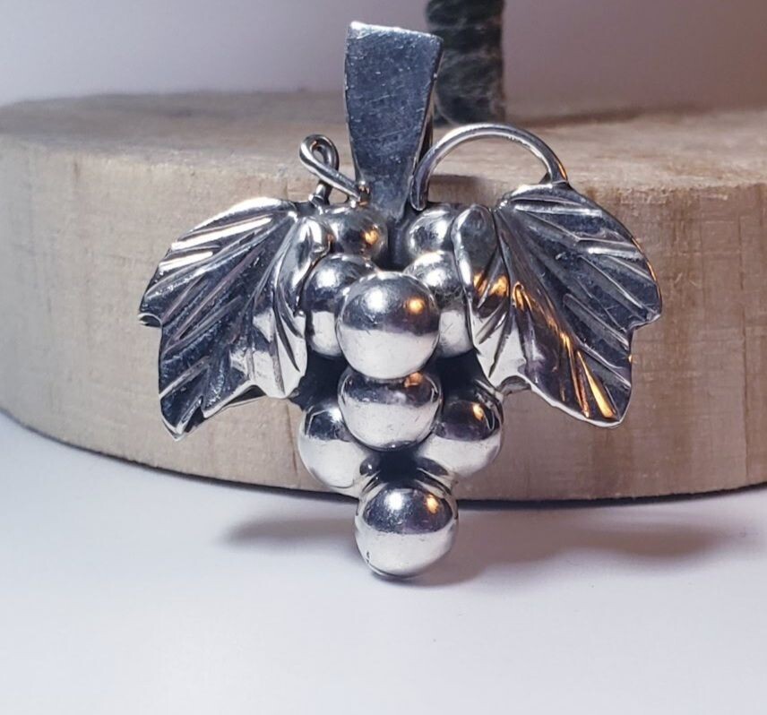 Vintage Sterling Silver Grape Fruit Repousse Slide Pendant