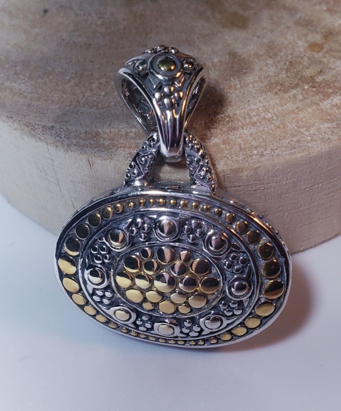 Vintage Gold Vermeil Over Sterling Silver Fancy Beaded Slide Pendant