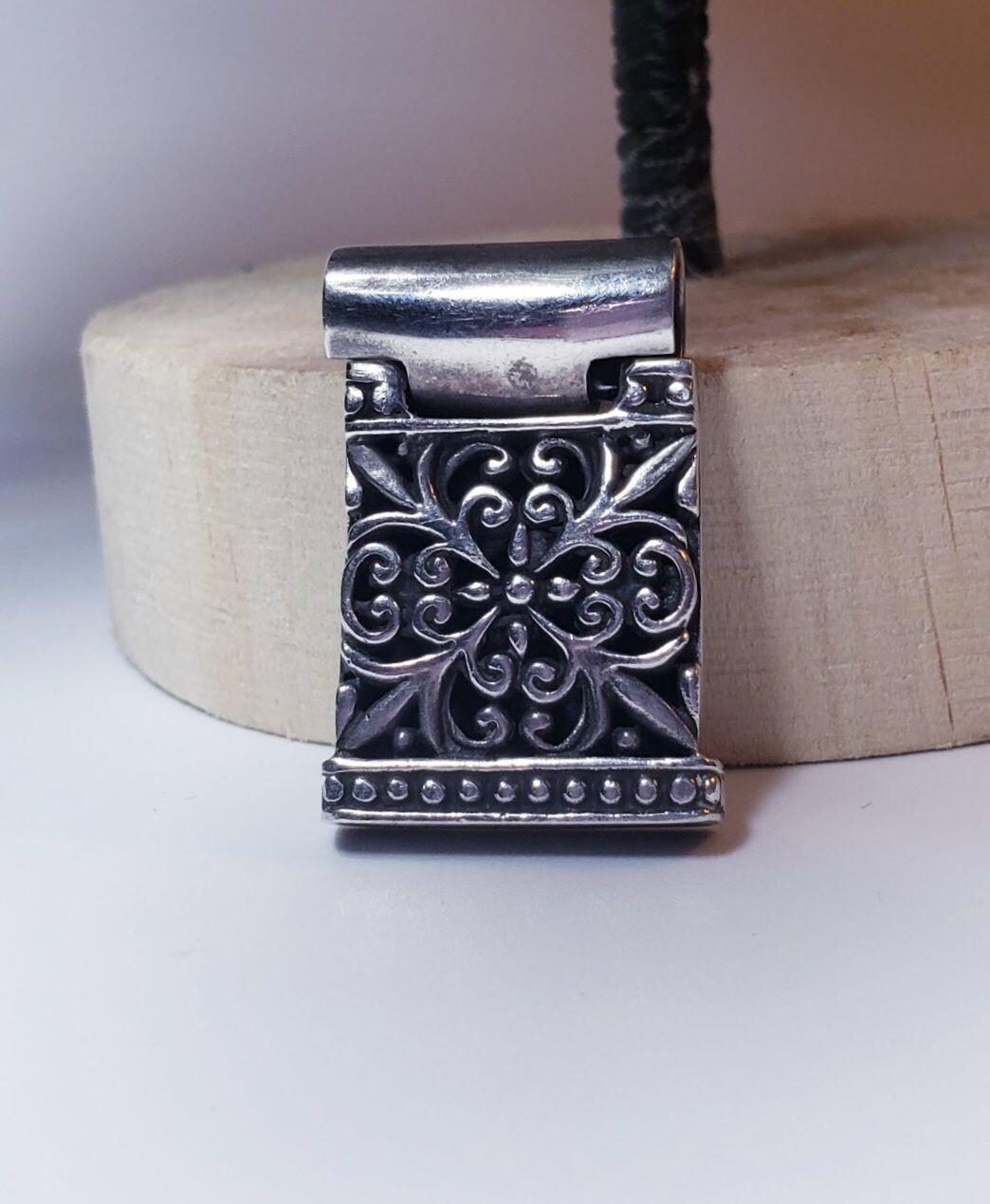 Vintage Sterling Silver Floral Scrollwork Square Slide Pendant