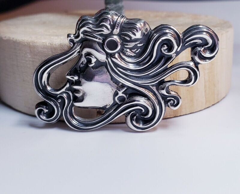 Vintage Sterling Silver Art Nouveau Goddess Brooch Pin
