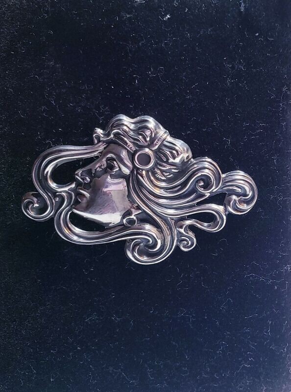 Vintage Sterling Silver Art Nouveau Goddess Brooch Pin