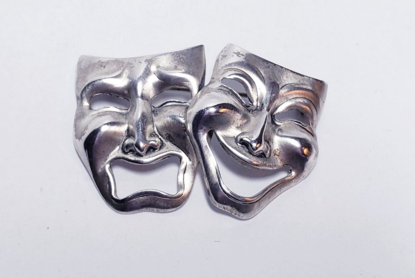 Vintage Sterling Silver Tragedy Comedy Laugh Now, Cry Later Brooch Pin