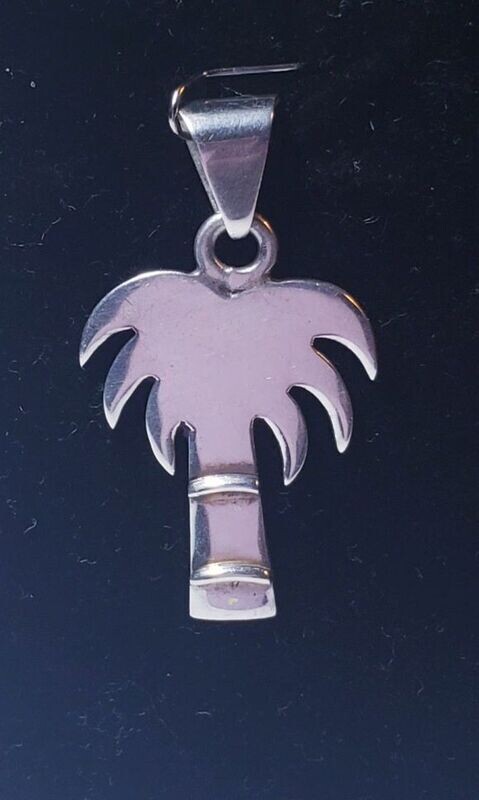 Vintage Sterling Silver Double Sided Design Coconut palm Tree Pendant