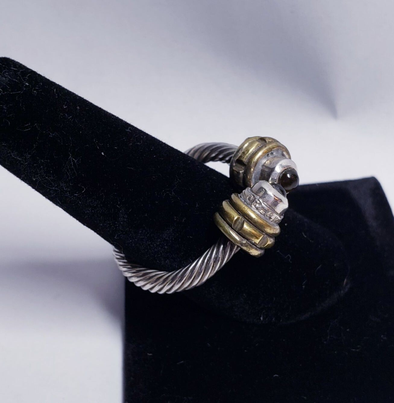 Vintage Sterling Silver Two Tone Adjustable Rutilated Quartz Bypass Style Ring