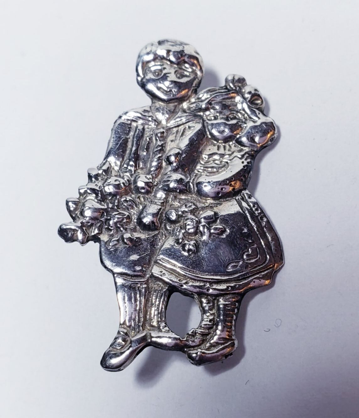 Vintage Sterling Silver Modernist Bride And Groom Brooch Pin