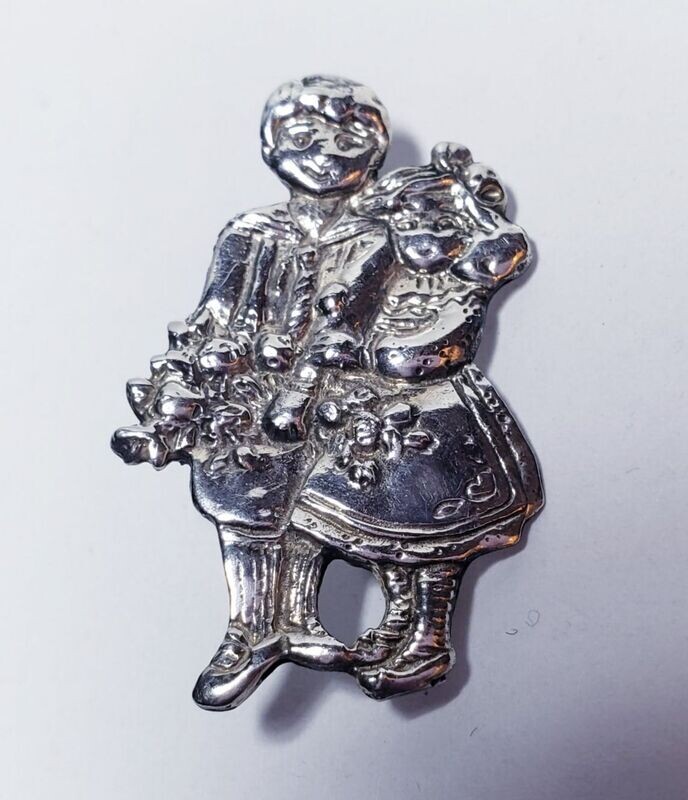 Vintage Sterling Silver Modernist Bride And Groom Brooch Pin