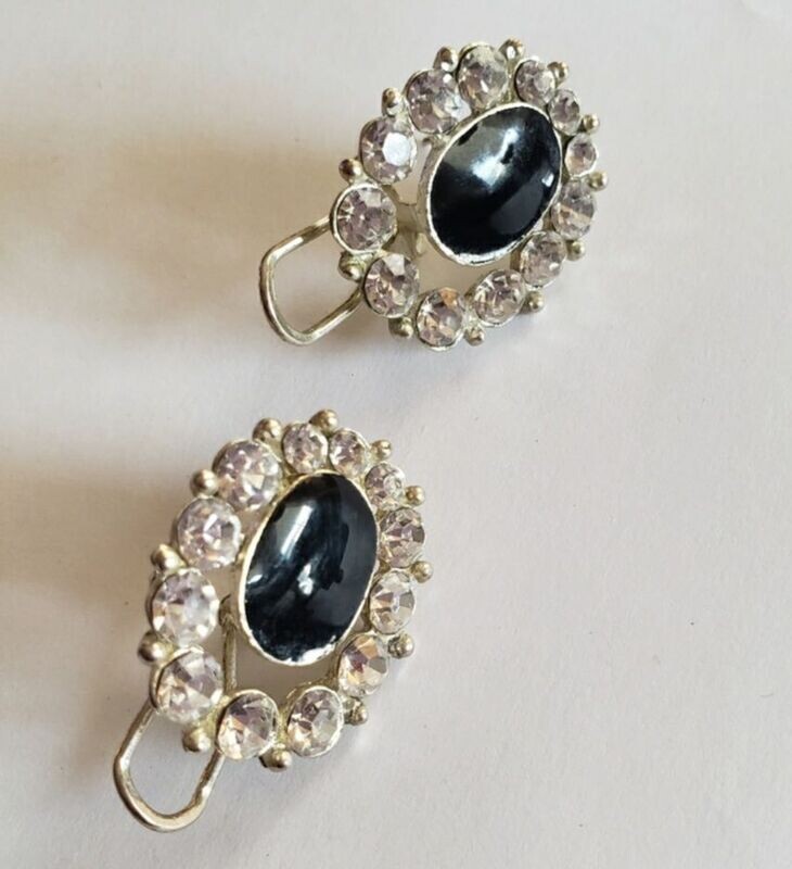 Beautiful Vintage Costume Cz Button Style Earrings