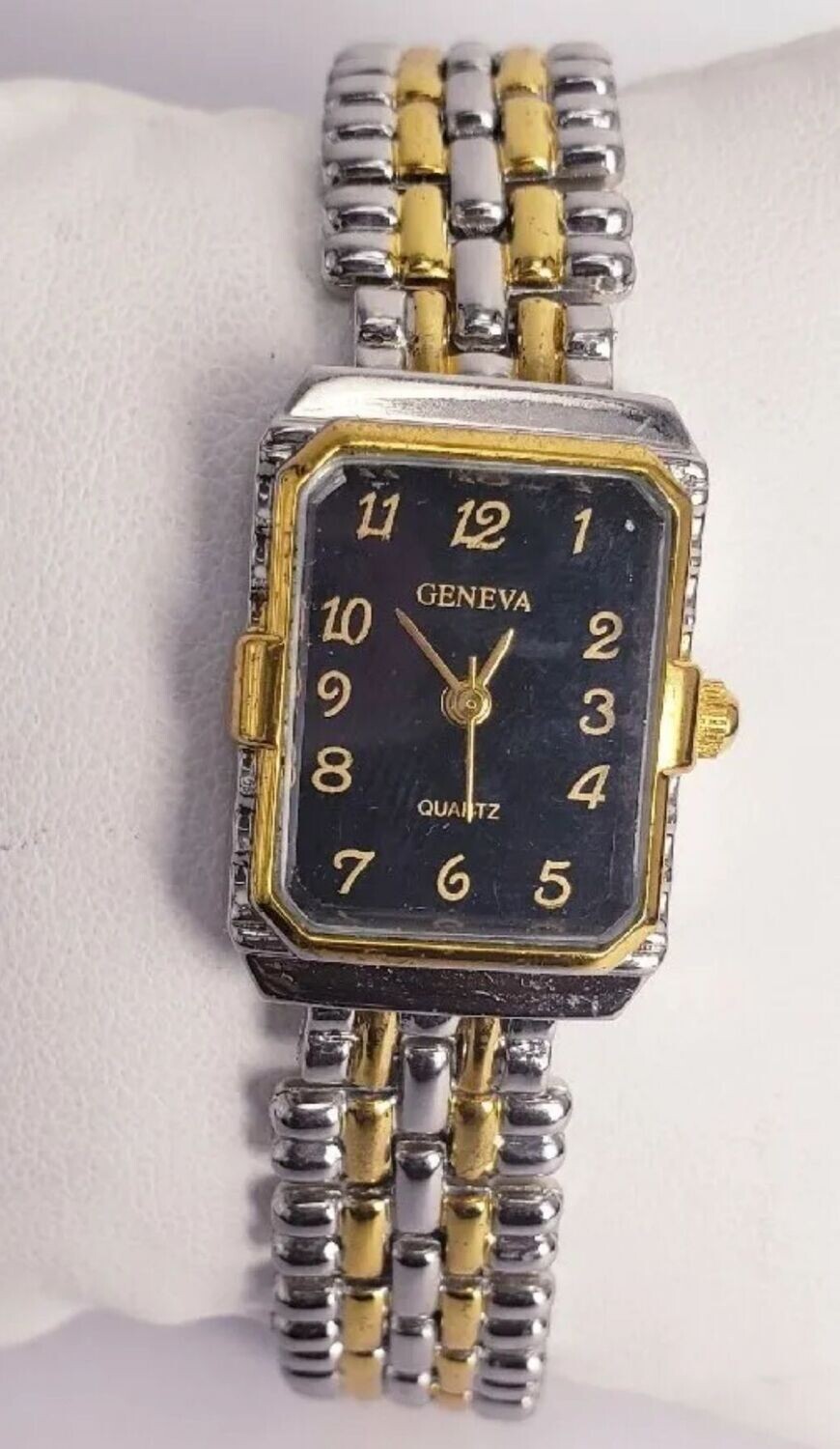 Women's Two Tone Black Dial Geneva Quartz Bracelet Style Wristwatch.