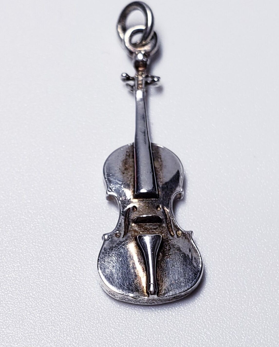 Vintage Intricate Carved Sterling Silver Violin Charm Pendant