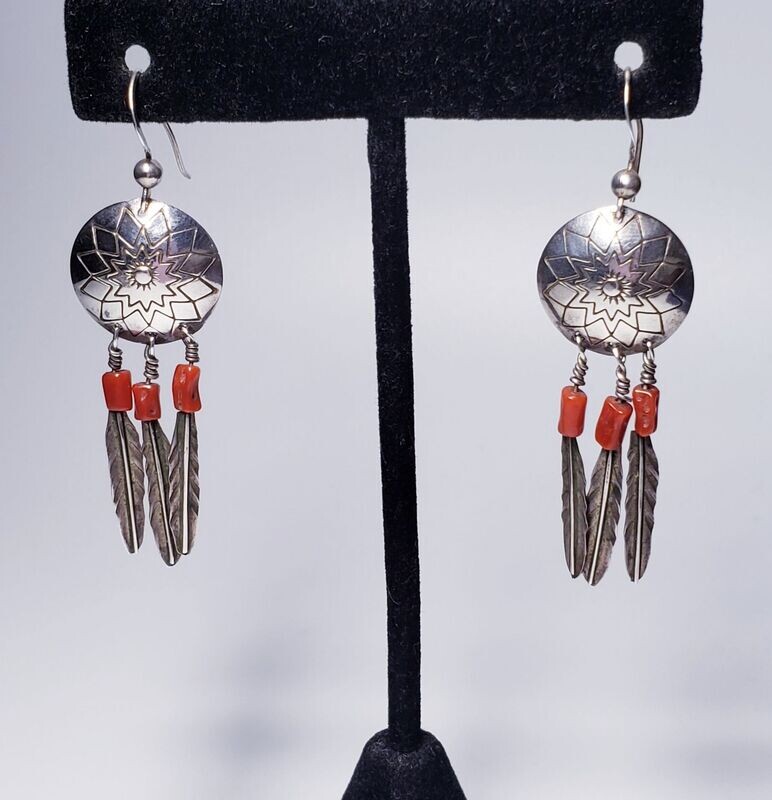 Dream Catcher Native America Domed Style Dangle Earrings