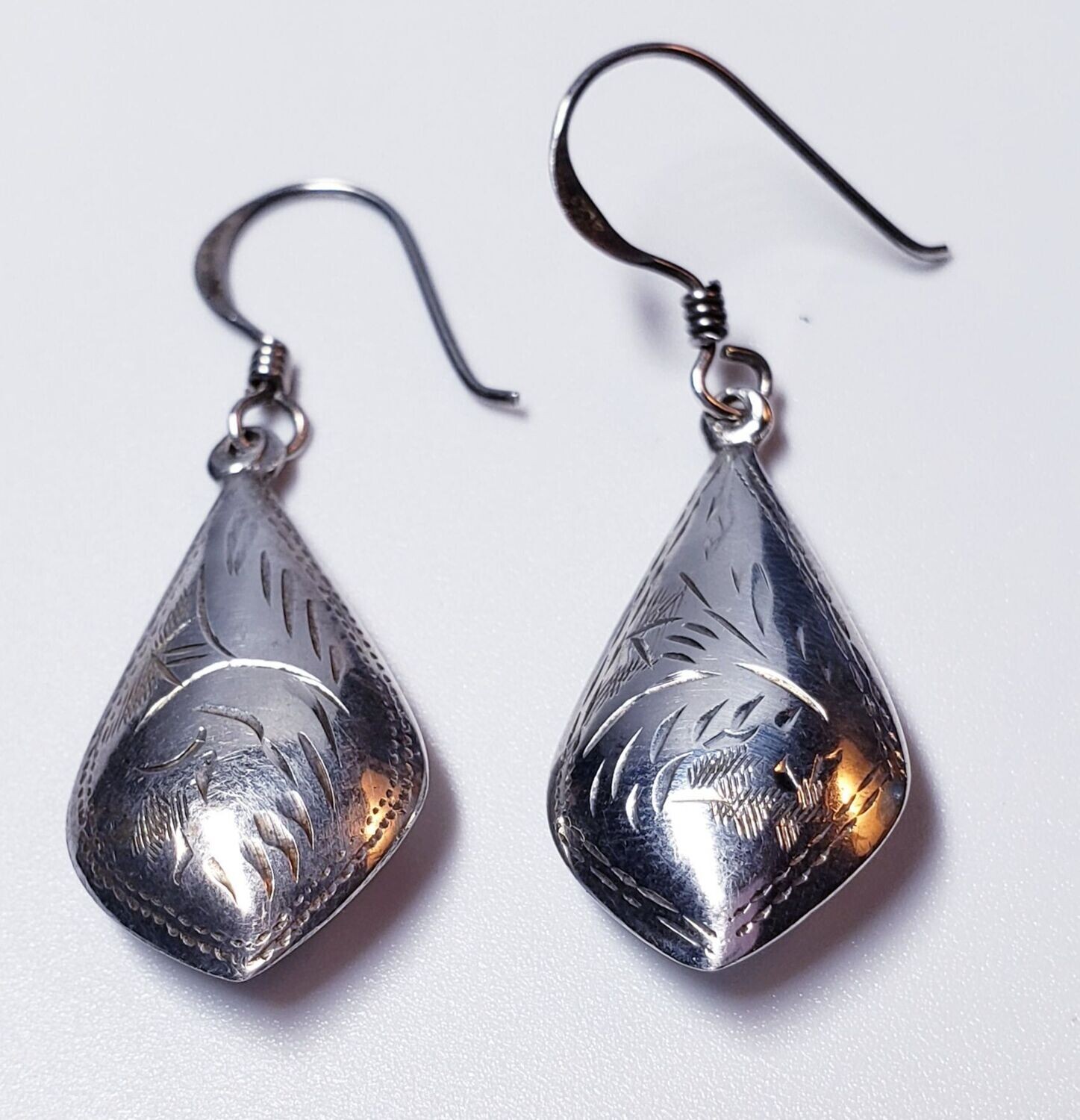 Puffed Teardrop Engraved Dangle Earrings