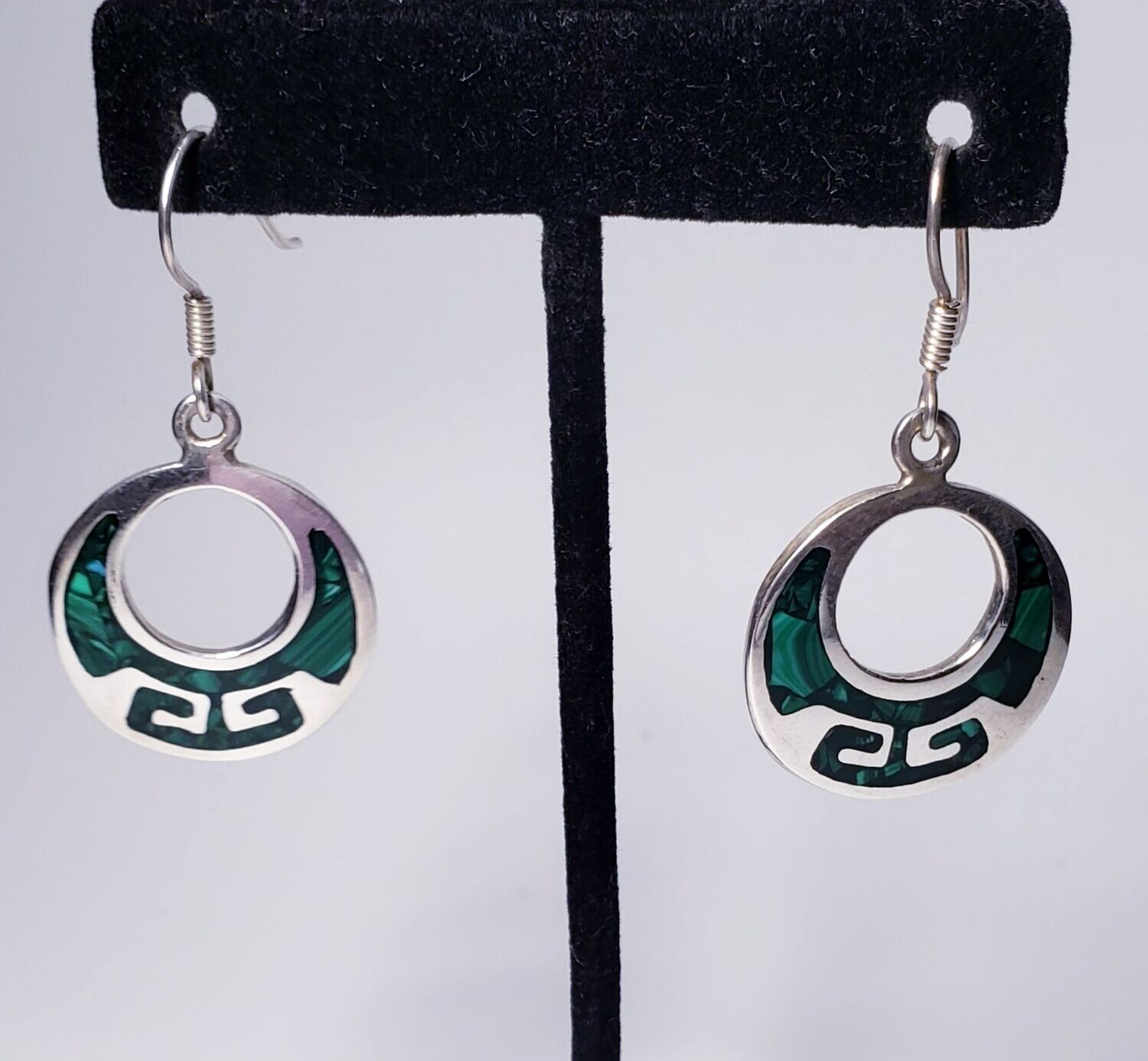 Aztec Mayan Malachite Circle Dangle Earrings