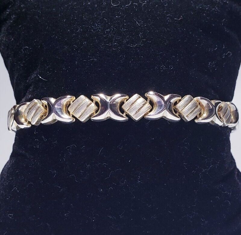 "X" and Textured Square Xoxo Sterling Silver Stampato Bracelet 7.25"