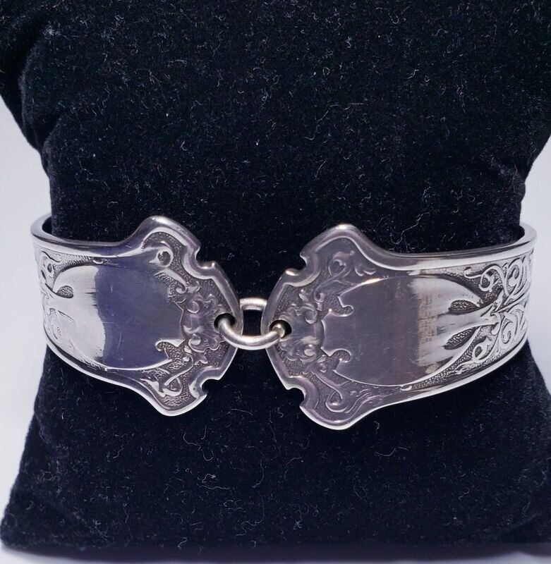 Vintage Sterling Silver Handmade Engraved Art Nouvea Pattern Spoon Bracelet 6"
