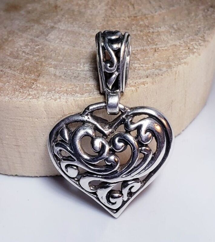 Vintage Sterling Silver Filigree Heart Pendant
