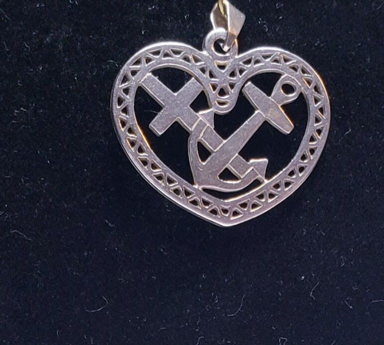 Vintage Sterling Silver Faith, Hope ,Charity Filigree Pendant