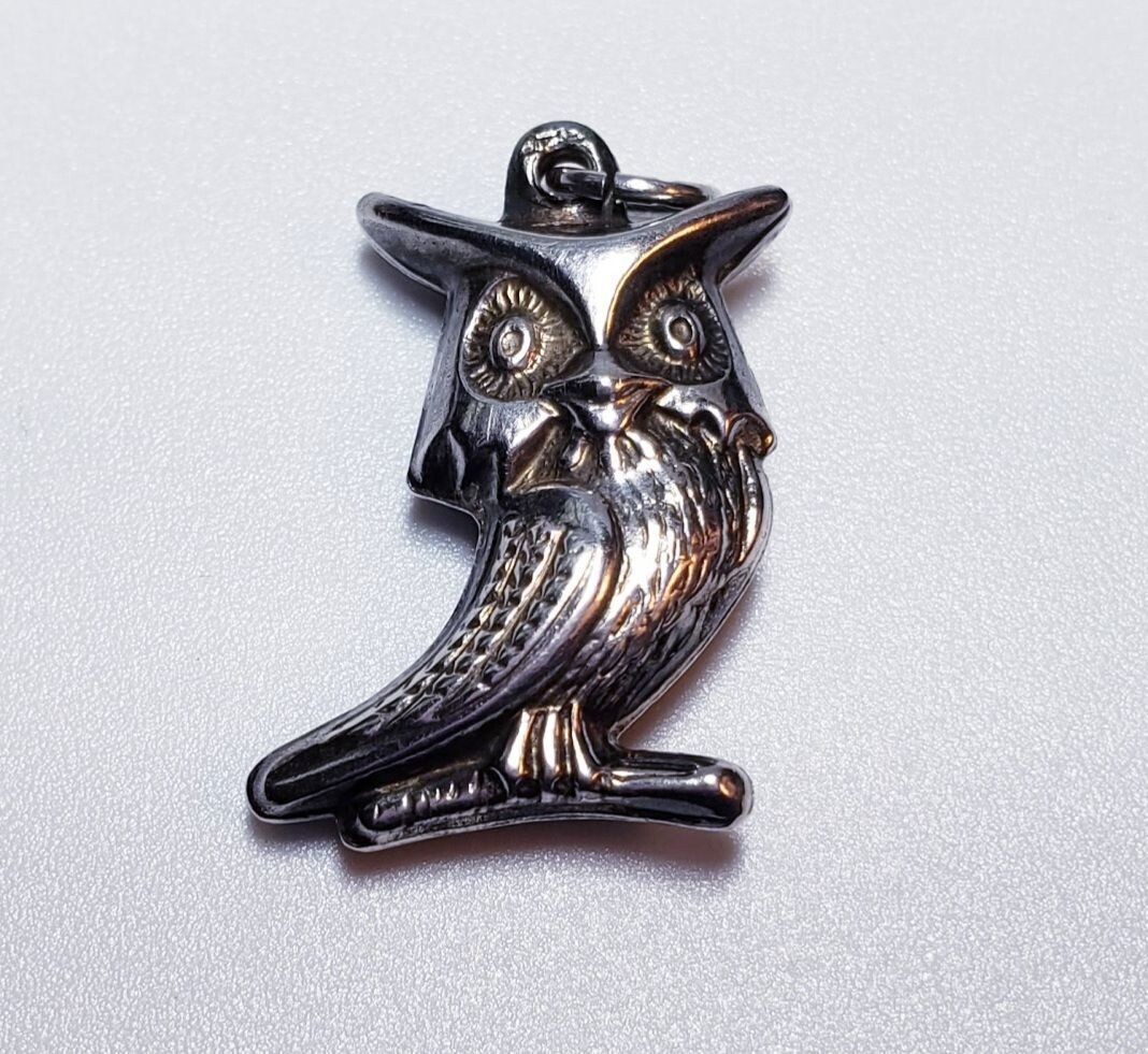 Vintage Sterling Silver 3D Engraved Owl Charm Pendant