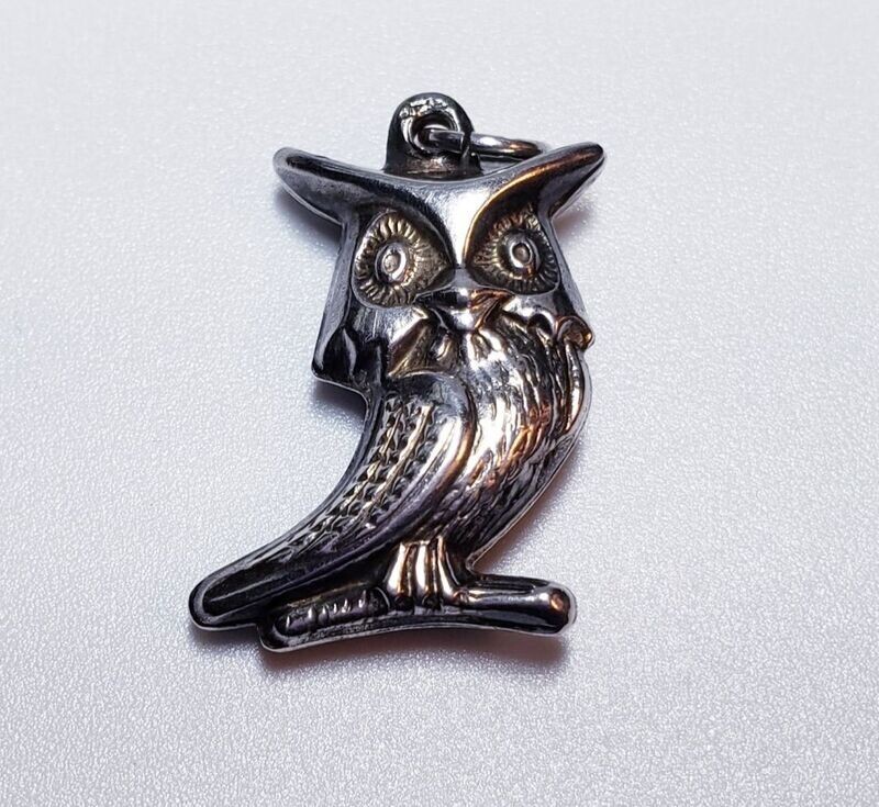 Vintage Sterling Silver 3D Engraved Owl Charm Pendant