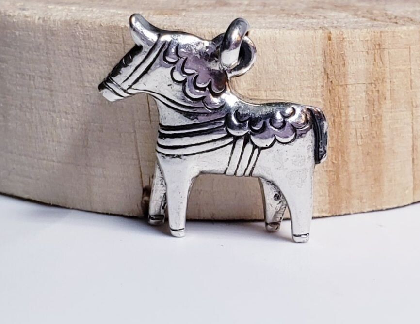 Vintage Sterling Silver 3D Engraved Donkey Charm Pendant