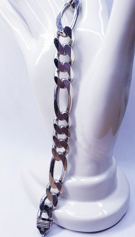 Sterling Silver Heavy Weight Italian Solid Figaro Bracelet 9"