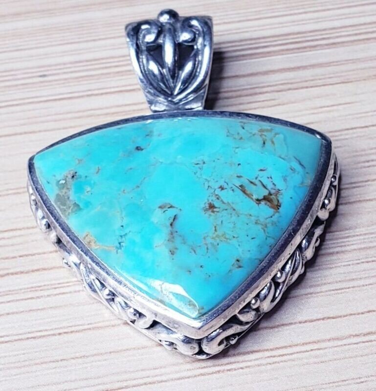 Sterling Silver Chunky Triangular Cabachon Turquoise Pendant