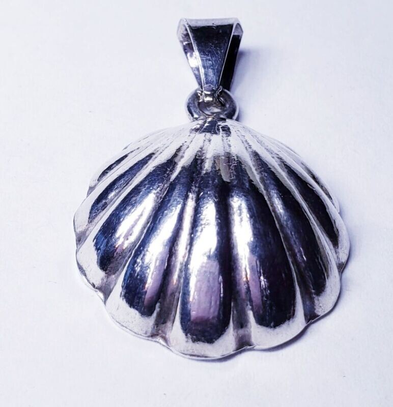 Vintage Sterling Silver Huge Sea Shell Pendant 2" Long