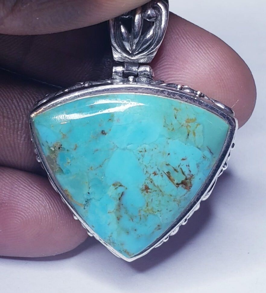 Sterling Silver Chunky Triangular Cabachon Turquoise Pendant