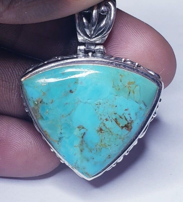 Sterling Silver Chunky Triangular Cabachon Turquoise Pendant