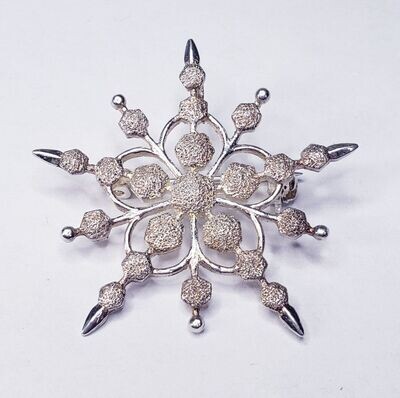 Sterling Silver Textured Snow Flake Brooch Pin/Pendant