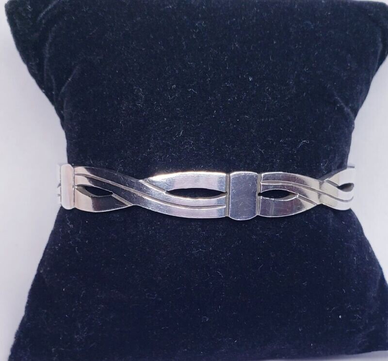 Sterling Silver Solid Mexico Taxco Cut-out Adjustable Cuff Bracelet 7.25